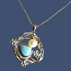 Larimar, CZ & Sterling Silver Brutalist Design Pendant Necklace